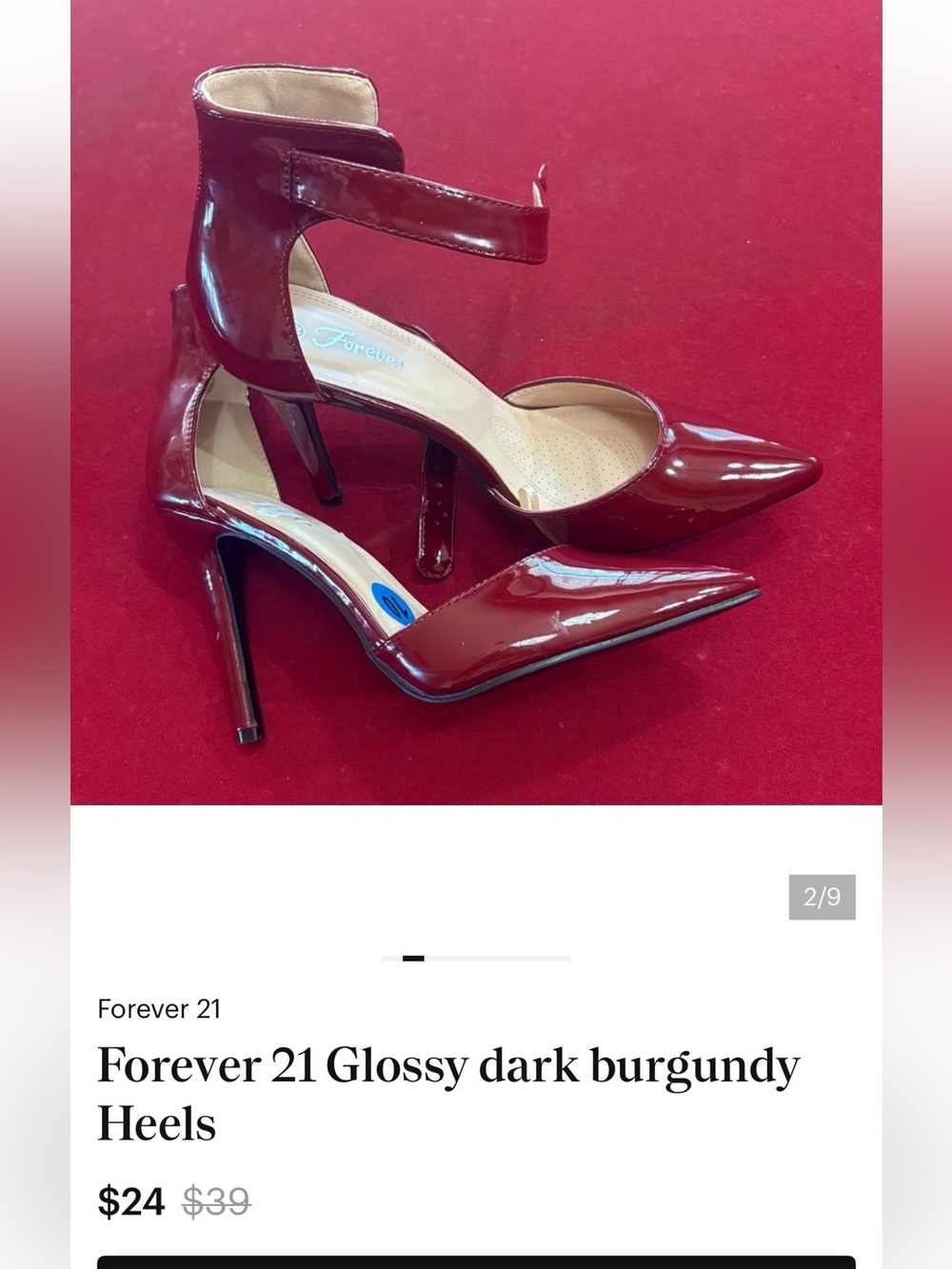 Forever 21 Glossy dark burgundy Heels